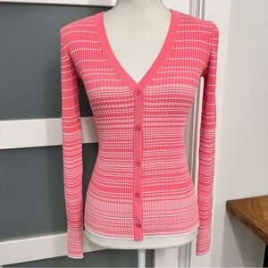 Staud Cargo Pink White Ribbed Striped Cardigan Medium Designer Feminine EUC